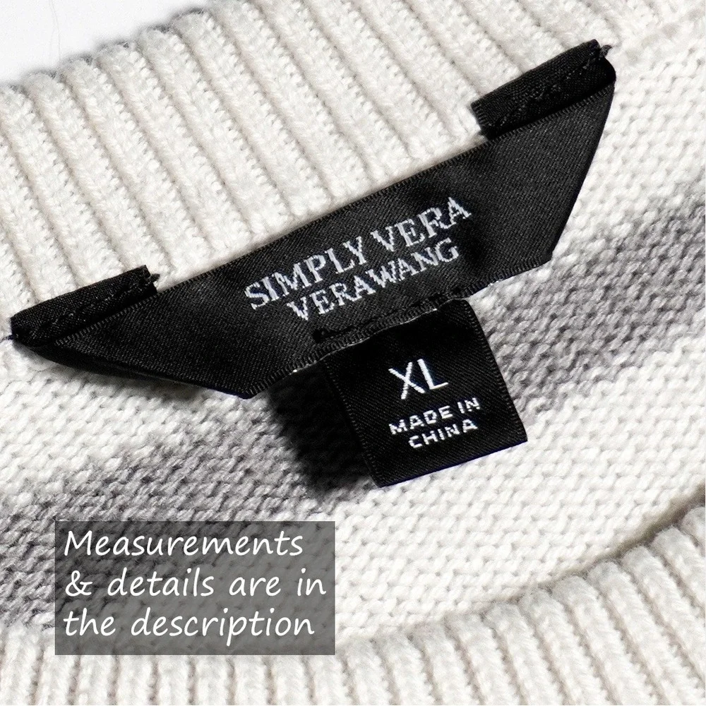 Simply Vera Wang Asymmetrical Striped Sweater Grey Neutral Knit 0X L‎ Coastal